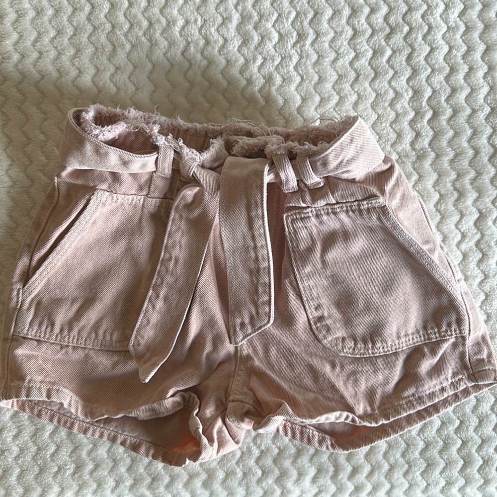 Zara paperbag high waist pink blush denim shorts